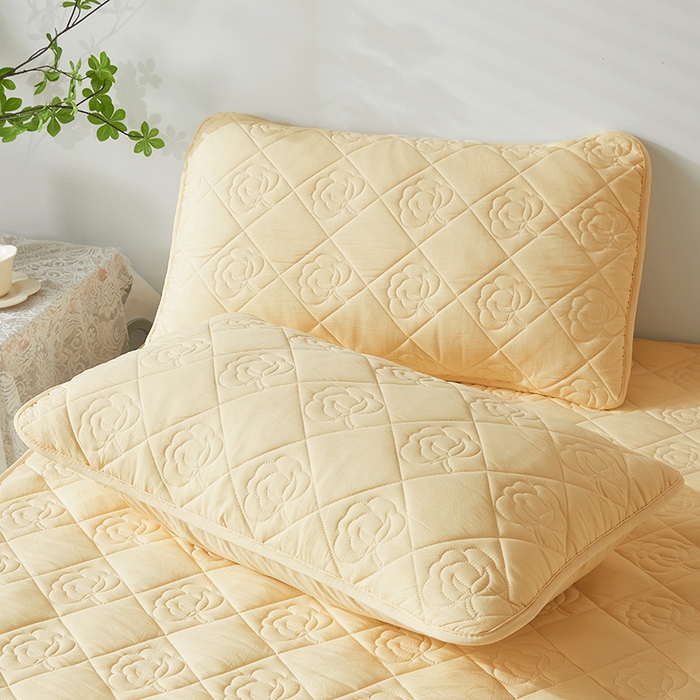 91家纺网 家纺一手货源 找家纺 新款 水洗棉麻单人宿舍亲肤夹棉枕套 鹅黄色