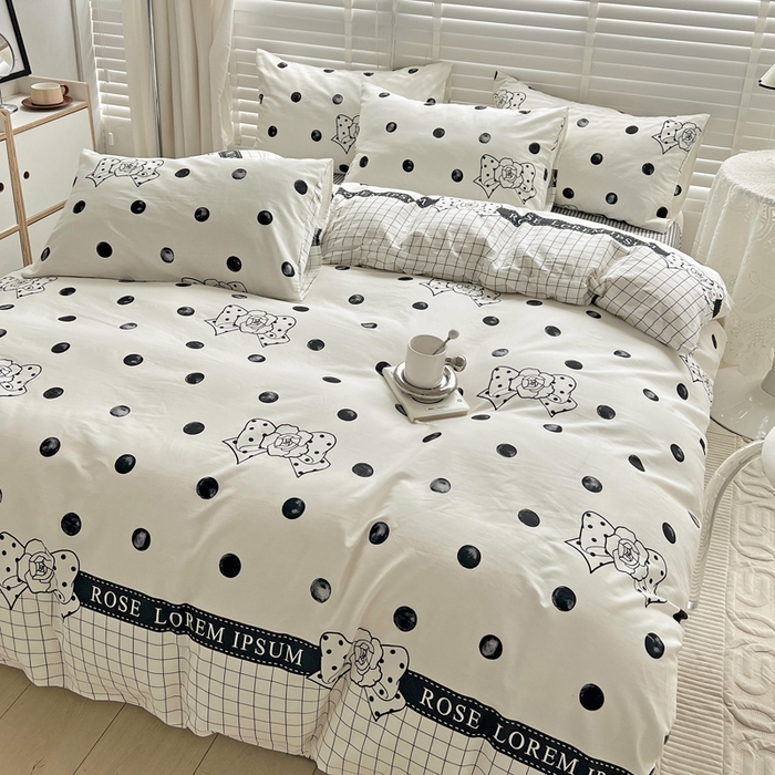 91家纺网 家纺一手货源 找家纺 梦家居 2023春季新品小清新系列3-全棉单被套 波点玫瑰