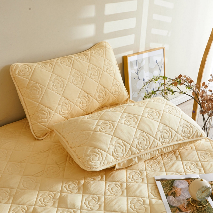 91家纺网 家纺一手货源 找家纺 新款 水洗棉麻单人宿舍亲肤夹棉枕套 鹅黄色