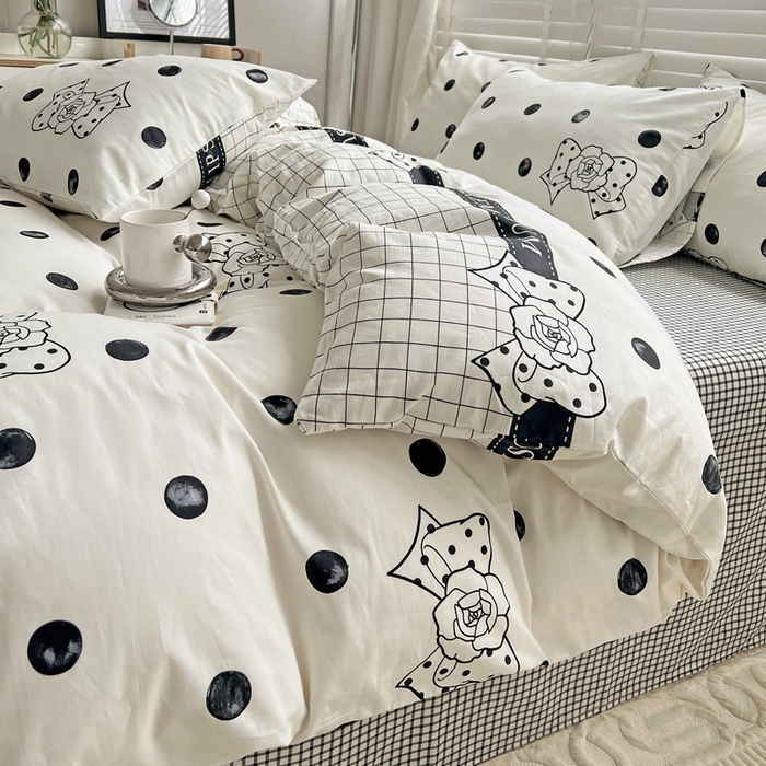 91家纺网 家纺一手货源 找家纺 梦家居 2023春季新品小清新系列3-全棉单被套 波点玫瑰