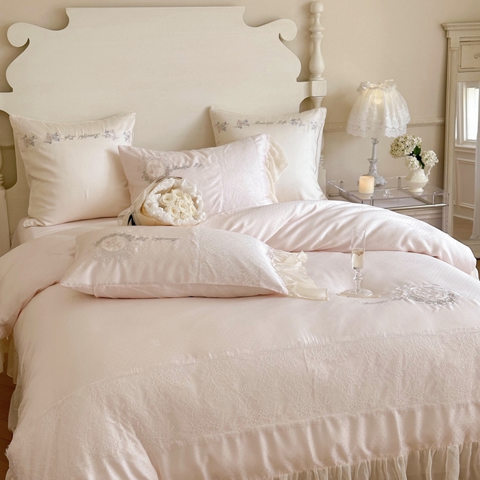 91家纺网 家纺一手货源 找家纺 MIU缪家居 2023新款80支兰精天丝（提花）波点玫瑰 粉