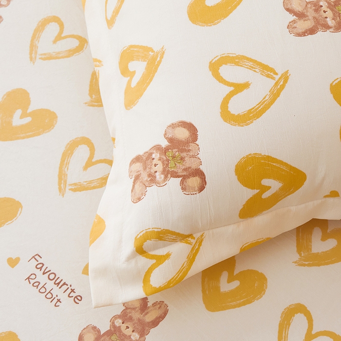 91家纺网 家纺一手货源 找家纺 梦舒羽 2025新款水洗棉麻单人宿舍亲肤枕套 爱心兔