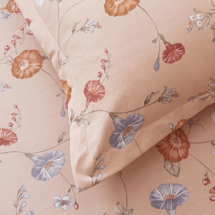 91家纺网 家纺一手货源 找家纺 梦舒羽 2025新款水洗棉麻单人宿舍亲肤枕套 牵牛花