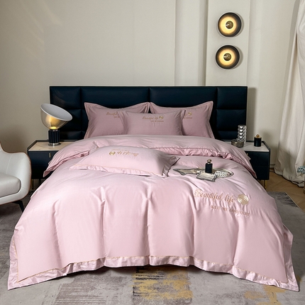 盛馨2023新款轻奢高支高密长绒棉全棉床单床笠刺绣四件套 BF-豆沙