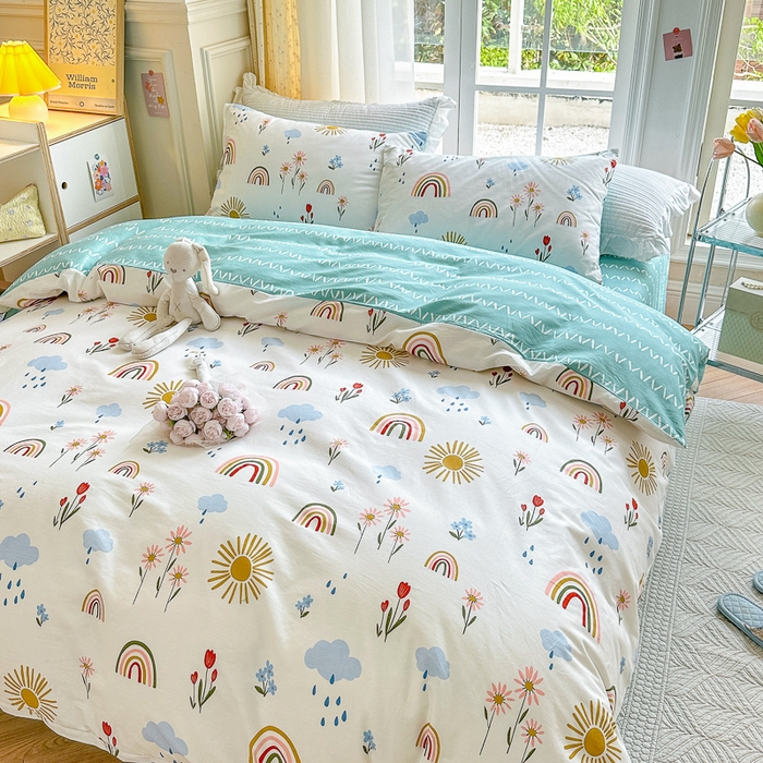 91家纺网 家纺一手货源 找家纺 清雅福 2023新款春夏13372小清新系列床上四件套 彩虹漾