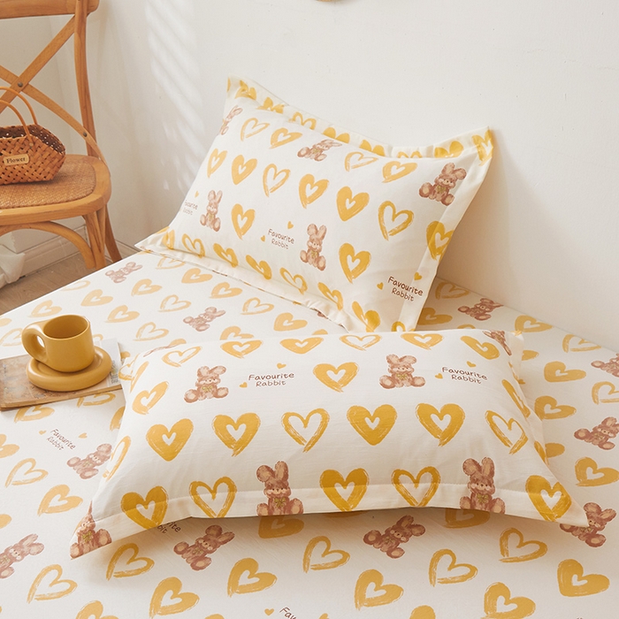 91家纺网 家纺一手货源 找家纺 梦舒羽 2025新款水洗棉麻单人宿舍亲肤枕套 爱心兔