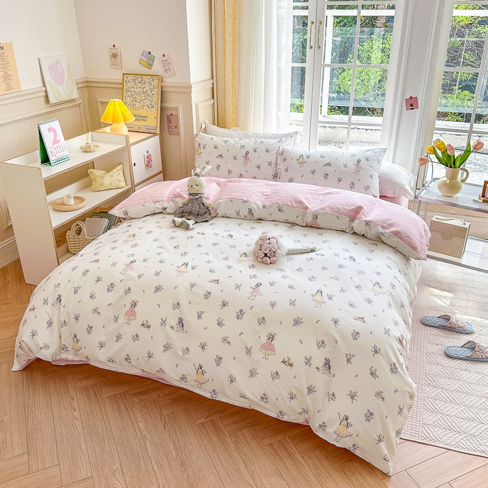 91家纺网 家纺一手货源 找家纺 清雅福 2023新款春夏13372小清新系列床上四件套 后花园