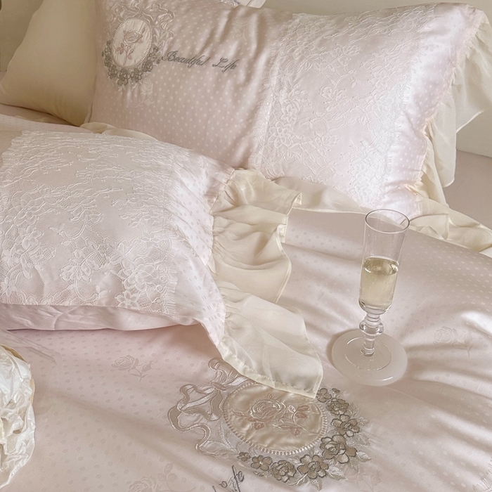 91家纺网 家纺一手货源 找家纺 MIU缪家居 2023新款80支兰精天丝（提花）波点玫瑰 粉