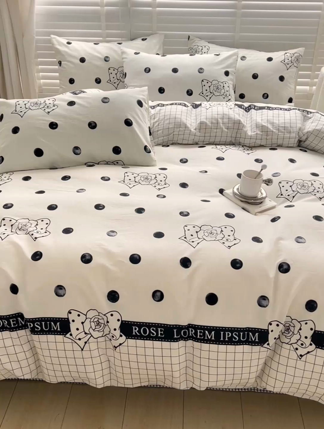 91家纺网 家纺一手货源 找家纺 梦家居 2023春季新品小清新系列3-全棉单被套 波点玫瑰