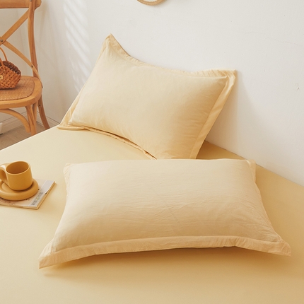91家纺网 家纺一手货源 找家纺 梦舒羽 2025新款水洗棉麻单人宿舍亲肤枕套 鹅黄色