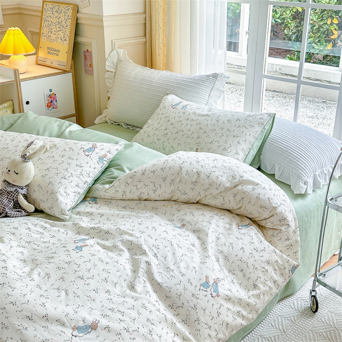 91家纺网 家纺一手货源 找家纺 清雅福 2023新款春夏13372小清新系列床上四件套 彼得兔