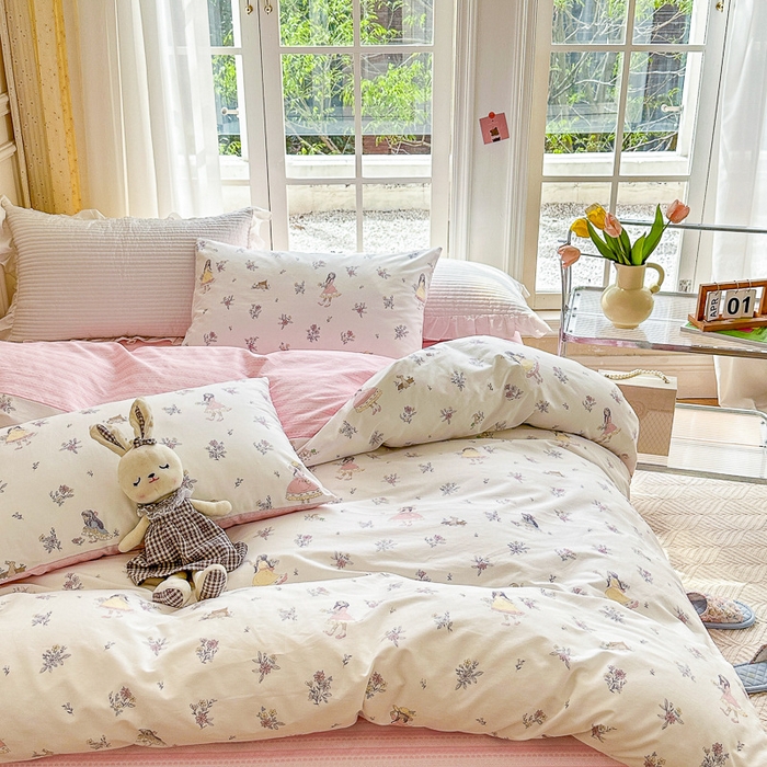 91家纺网 家纺一手货源 找家纺 清雅福 2023新款春夏13372小清新系列床上四件套 后花园