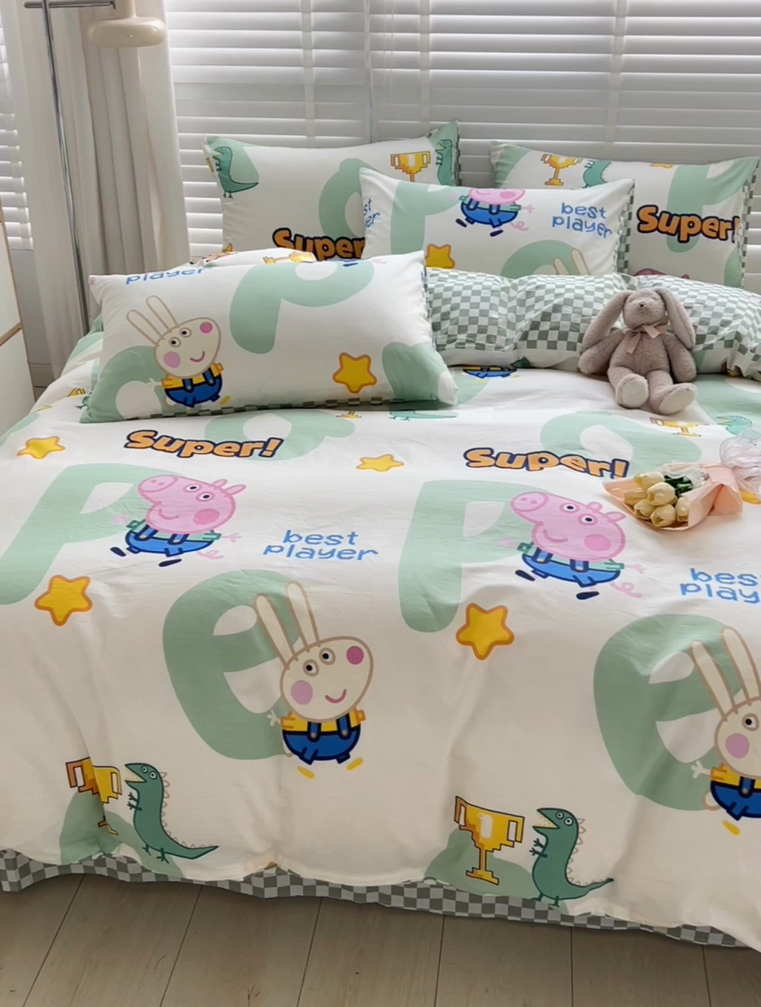 91家纺网 家纺一手货源 找家纺 梦家居2023新款小猪佩奇系列全棉单被套 奇瑞