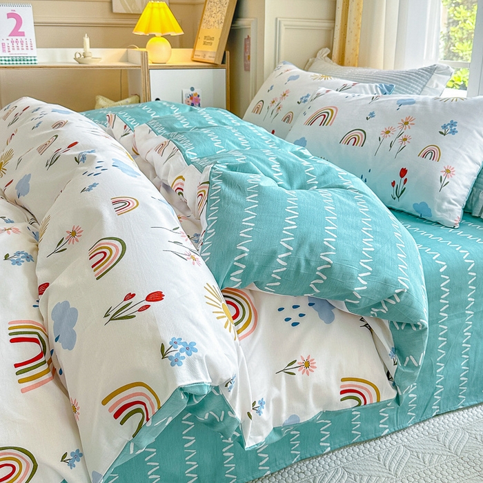 91家纺网 家纺一手货源 找家纺 清雅福 2023新款春夏13372小清新系列床上四件套 彩虹漾