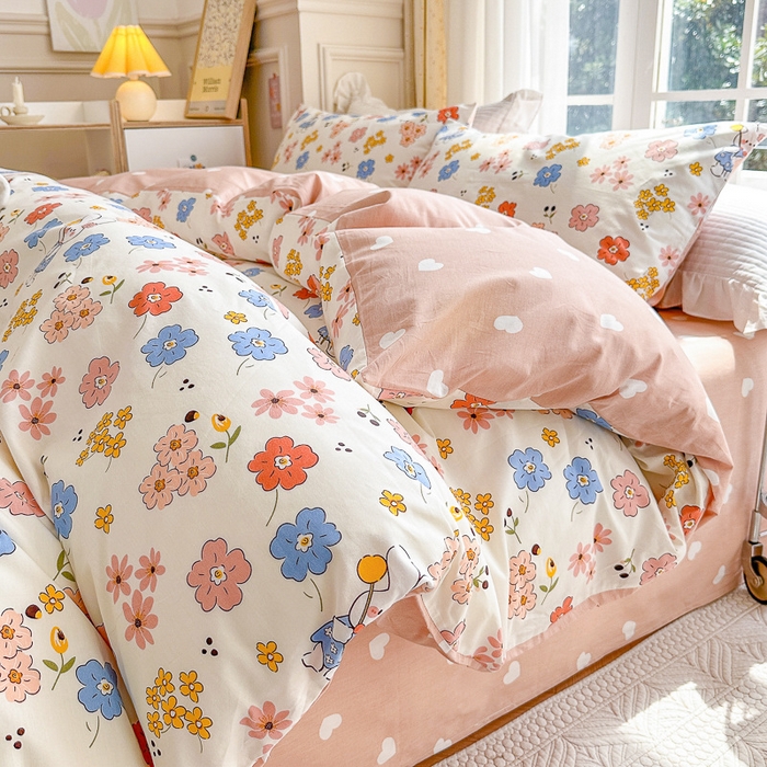 91家纺网 家纺一手货源 找家纺 清雅福 2023新款春夏13372小清新系列床上四件套 花仙兔