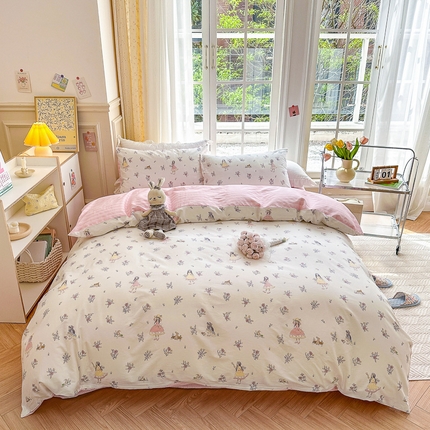 91家纺网 家纺一手货源 找家纺 清雅福 2023新款春夏13372小清新系列床上四件套 后花园