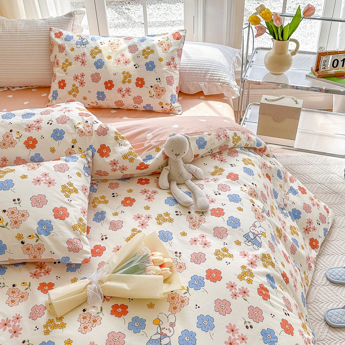 91家纺网 家纺一手货源 找家纺 清雅福 2023新款春夏13372小清新系列床上四件套 花仙兔