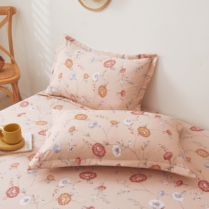 91家纺网 家纺一手货源 找家纺 梦舒羽 2025新款水洗棉麻单人宿舍亲肤枕套 牵牛花