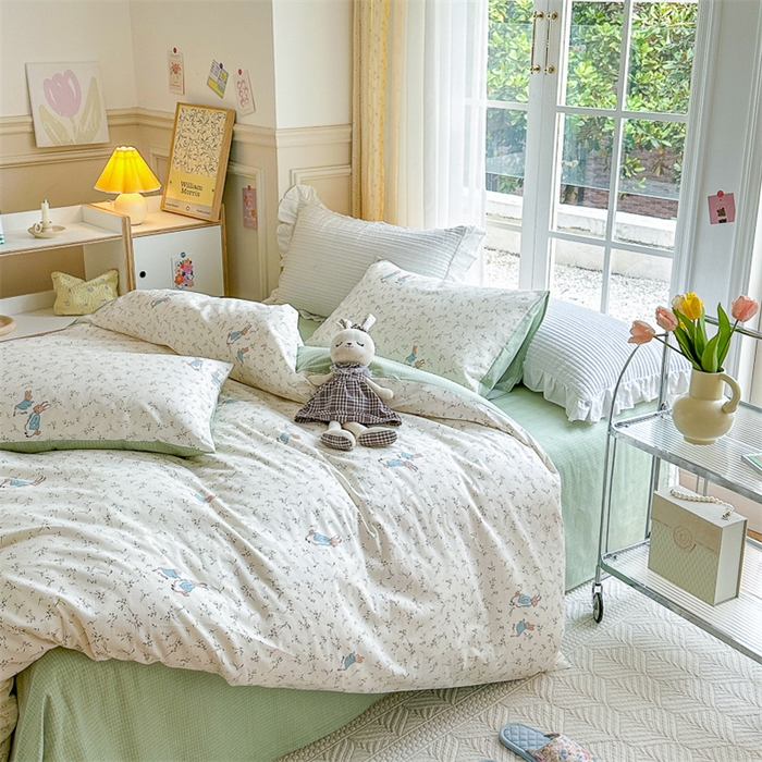 91家纺网 家纺一手货源 找家纺 清雅福 2023新款春夏13372小清新系列床上四件套 彼得兔