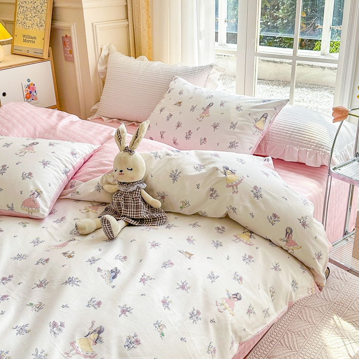 91家纺网 家纺一手货源 找家纺 清雅福 2023新款春夏13372小清新系列床上四件套 后花园