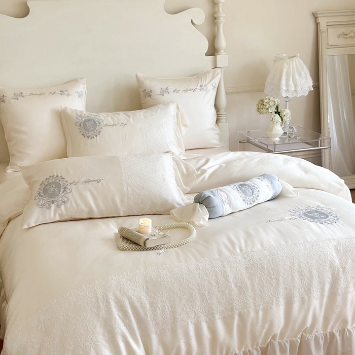 91家纺网 家纺一手货源 找家纺 MIU缪家居 2023新款80支兰精天丝（提花）波点玫瑰 白