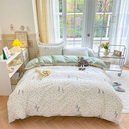 91家纺网 家纺一手货源 找家纺 清雅福 2023新款春夏13372小清新系列床上四件套 彼得兔