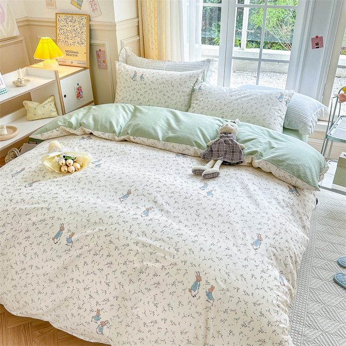91家纺网 家纺一手货源 找家纺 清雅福 2023新款春夏13372小清新系列床上四件套 彼得兔