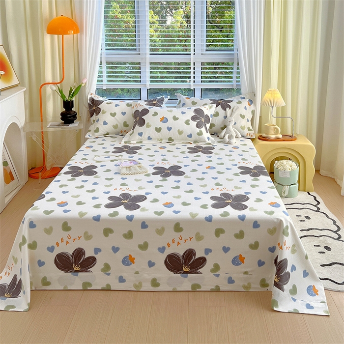 91家纺网 家纺一手货源 找家纺 凯磊家纺 新款原棉老粗布单品系列-床单 漫天花语-灰