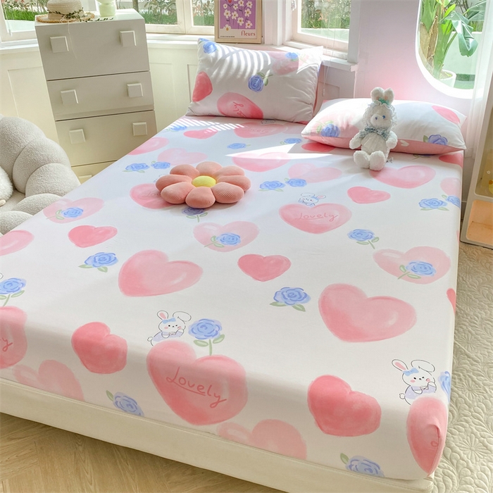 91家纺网 家纺一手货源 找家纺 多品 2023年13070单品床笠【可搭配枕套一起卖】 爱恋桃心