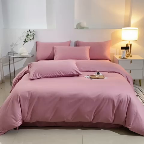 91家纺网 家纺一手货源 找家纺 晶缦家纺 2023新款喷气全棉13376纯棉斜纹纯色多规格四件套 沐色-脏脏粉