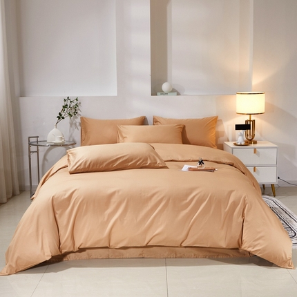 晶缦家纺 2023新款喷气全棉13376纯棉斜纹纯色多规格四件套 沐色-卡其