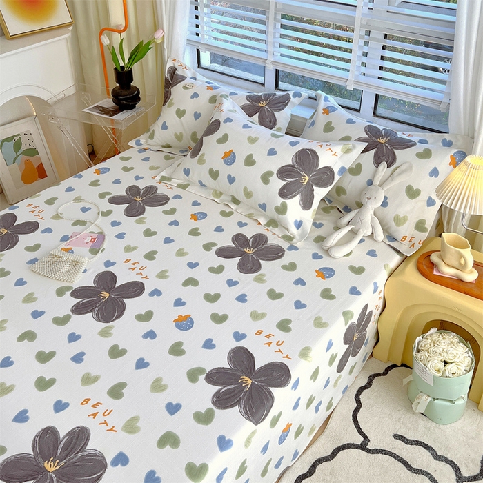 91家纺网 家纺一手货源 找家纺 凯磊家纺 新款原棉老粗布单品系列-床单 漫天花语-灰