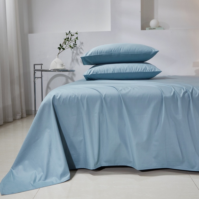 91家纺网 家纺一手货源 找家纺 晶缦家纺 2023新款喷气全棉13376纯棉斜纹纯色多规格床单 沐色-雾霾蓝