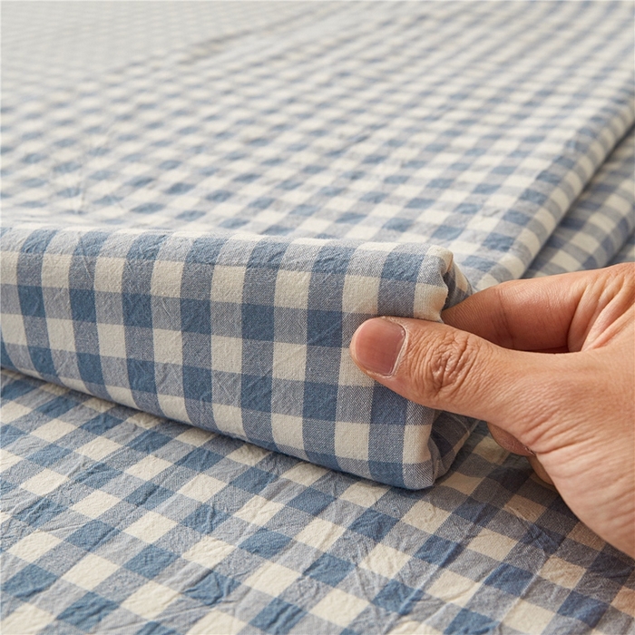 91家纺网 家纺一手货源 找家纺 喜居 2024新款A类色织纯棉水洗棉100%新疆棉全棉床笠 蓝小格