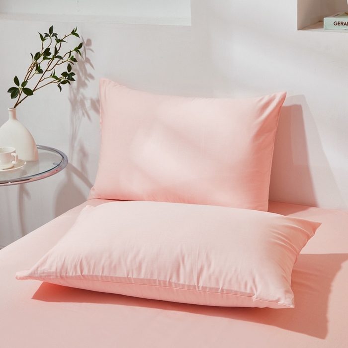 91家纺网 家纺一手货源 找家纺 晶缦家纺 2023新款喷气全棉13376纯棉斜纹纯色单品枕套 沐色-粉玉