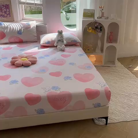 91家纺网 家纺一手货源 找家纺 多品 2023年13070单品床笠【可搭配枕套一起卖】 爱恋桃心