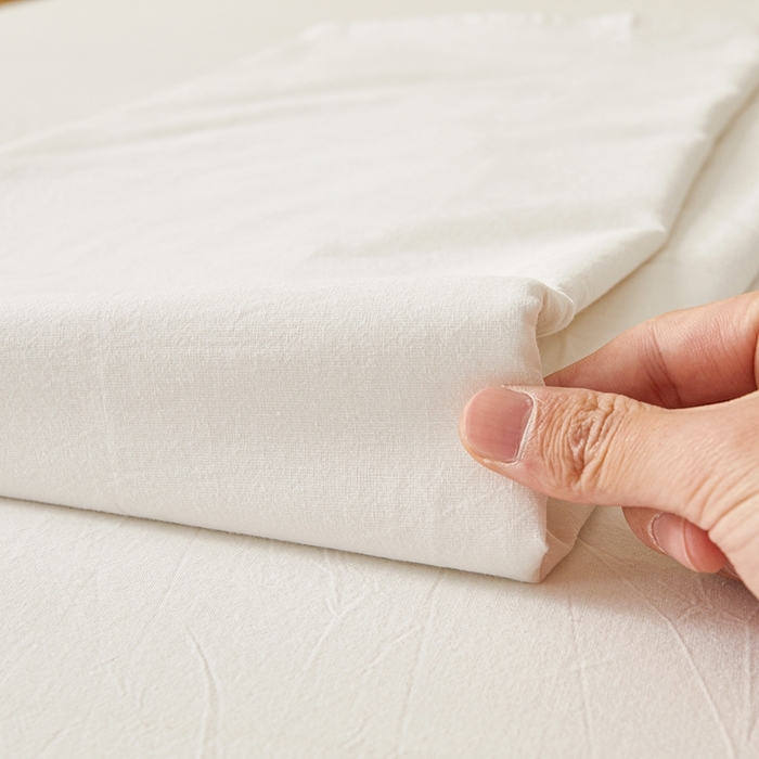 91家纺网 家纺一手货源 找家纺 喜居 2024新款A类色织纯棉水洗棉100%新疆棉全棉床笠 月光白