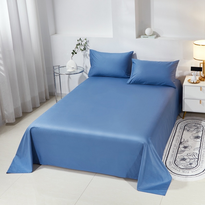 91家纺网 家纺一手货源 找家纺 晶缦家纺 2023新款喷气全棉13376纯棉斜纹纯色多规格床单 沐色-牛仔蓝