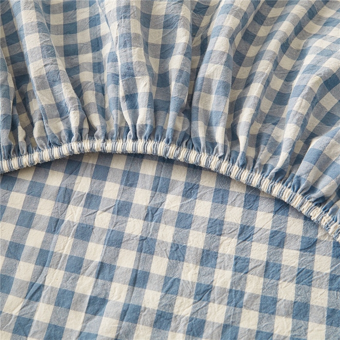 91家纺网 家纺一手货源 找家纺 喜居 2024新款A类色织纯棉水洗棉100%新疆棉全棉床笠 蓝小格