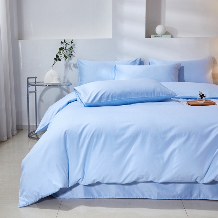 91家纺网 家纺一手货源 找家纺 晶缦家纺 2023新款喷气全棉13376纯棉斜纹纯色多规格四件套 沐色-天蓝