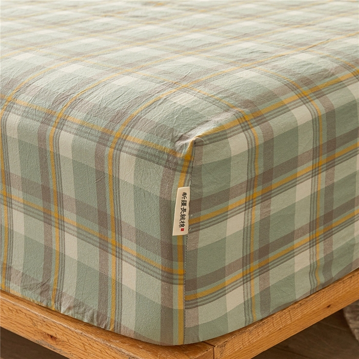 91家纺网 家纺一手货源 找家纺 喜居 2024新款A类色织纯棉水洗棉100%新疆棉全棉床笠 简兮绿