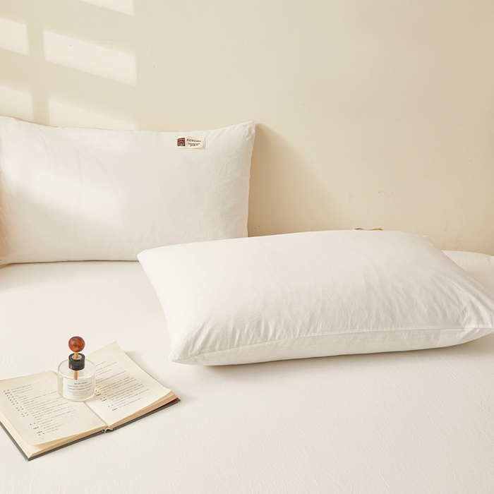 91家纺网 家纺一手货源 找家纺 喜居 2024新款A类色织纯棉水洗棉100%新疆棉全棉床笠 月光白