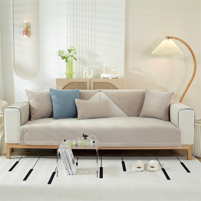 91家纺网 家纺一手货源 找家纺 共鸣沙发垫 2023新款雪尼尔人字纹沙发垫 人字纹米色