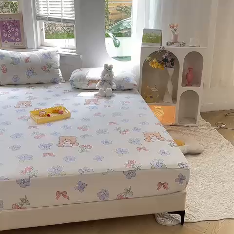 91家纺网 家纺一手货源 找家纺 多品 2023年13070单品床笠【可搭配枕套一起卖】 清新小熊