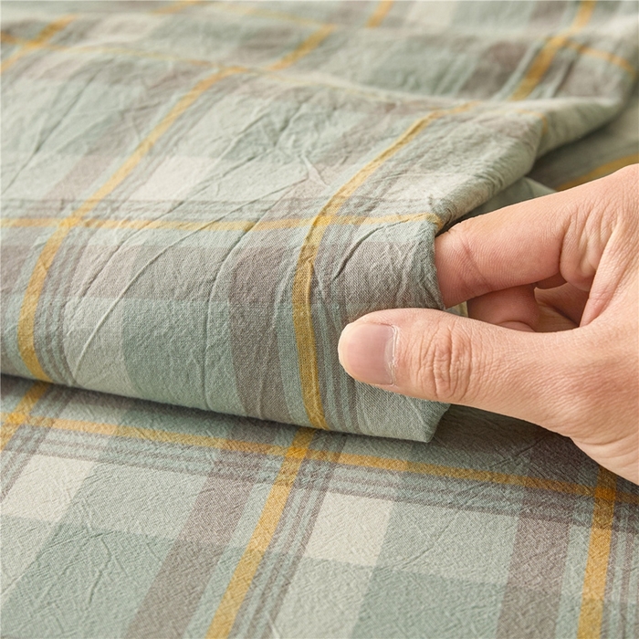 91家纺网 家纺一手货源 找家纺 喜居 2024新款A类色织纯棉水洗棉100%新疆棉全棉床笠 简兮绿