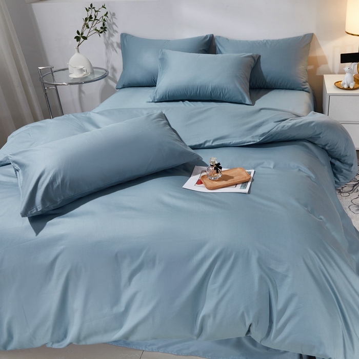 91家纺网 家纺一手货源 找家纺 晶缦家纺 2023新款喷气全棉13376纯棉斜纹纯色多规格四件套 沐色-雾霾蓝