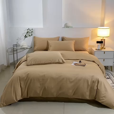 91家纺网 家纺一手货源 找家纺 晶缦家纺 2023新款喷气全棉13376纯棉斜纹纯色多规格四件套 沐色-卡其