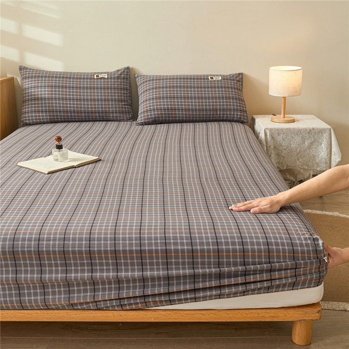 91家纺网 家纺一手货源 找家纺 喜居 2024新款A类色织纯棉水洗棉100%新疆棉全棉床笠 方格灰