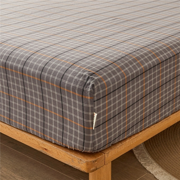 91家纺网 家纺一手货源 找家纺 喜居 2024新款A类色织纯棉水洗棉100%新疆棉全棉床笠 方格灰