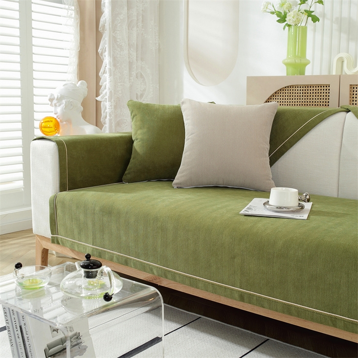 91家纺网 家纺一手货源 找家纺 共鸣沙发垫 2023新款雪尼尔人字纹沙发垫 人字纹绿色